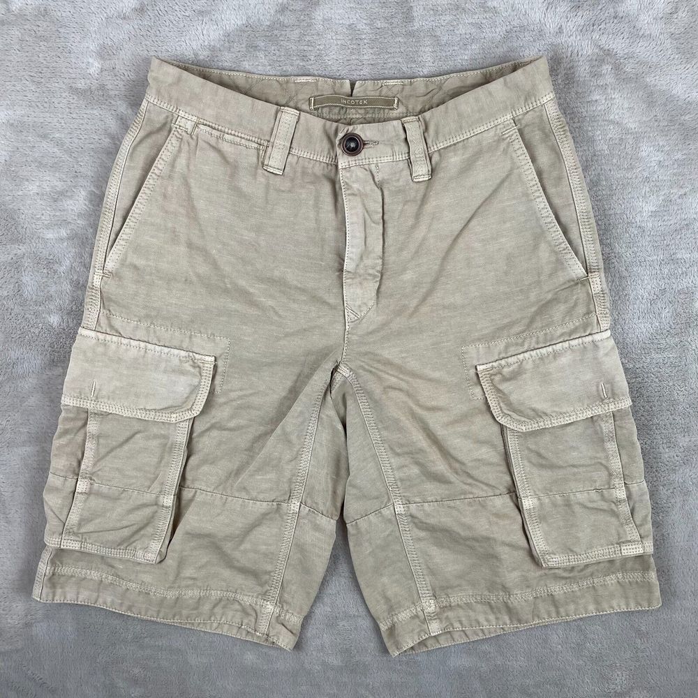 INCOTEX Cargo‎ Shorts Men 30 Neutral Linen Blend Stone Washed Slowear NWOT $310